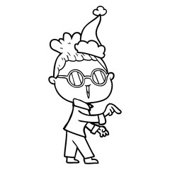 line drawing of a woman wearing spectacles wearing santa hat