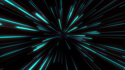 Abstract tunnel speed light Starburst background dynamic technology concept, blue green