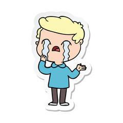 sticker of a cartoon man crying