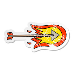 distressed sticker of a quirky hand drawn cartoon burning arrow