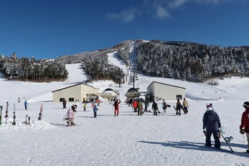 スキー場でウインタースポーツをする人たち