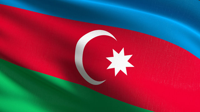 Azerbaijan national flag blowing in the wind isolated. Official patriotic abstract design. 3D rendering illustration of waving sign symbol.