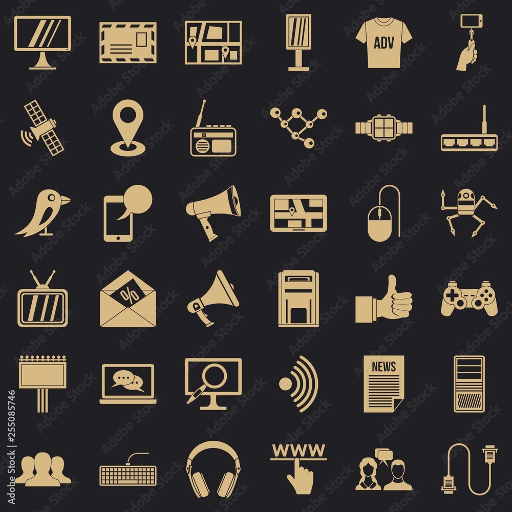 Poster network icons set. simple style of 36 network vector icons for web for any design