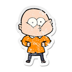 distressed sticker of a cartoon bald man staring
