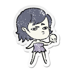 distressed sticker of a cartoon vampire girl