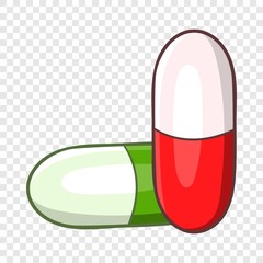 Green and red pills icon in cartoon style on a background for any web design 
