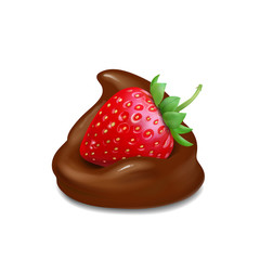 Strawberry in liquid chocolate realistic illustration