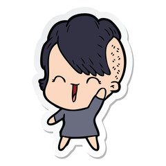 Obraz premium sticker of a cartoon happy hipster girl