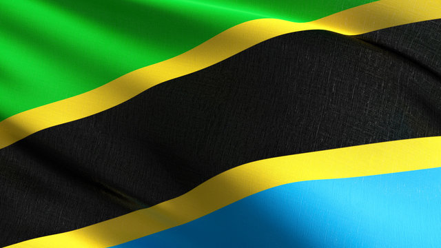 Tanzania national flag blowing in the wind isolated. Official patriotic abstract design. 3D rendering illustration of waving sign symbol. - Powered by Adobe