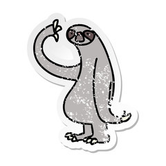 distressed sticker of a quirky hand drawn cartoon sloth