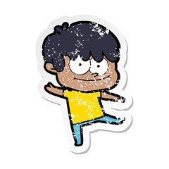 distressed sticker of a happy cartoon man