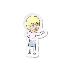 retro distressed sticker of a cartoon woman with sticking plaster on face