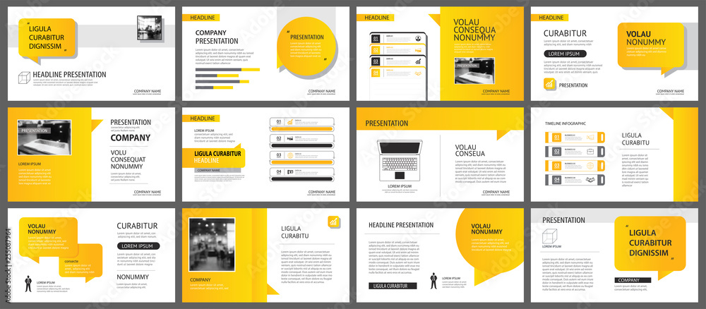 Wall mural presentation and slide layout template. design yellow and orange gradient in paper shape background.