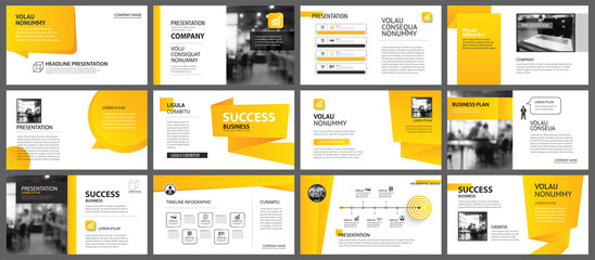 Fototapeta na wymiar Presentation and slide layout template. Design yellow and orange gradient in paper shape background. Use for business annual report, flyer, marketing, leaflet, advertising, brochure, modern style.