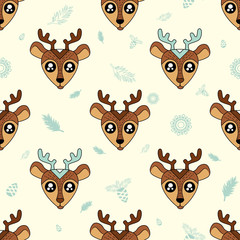 Cute kids deer pattern for girls and boys. Colorful deers on the abstract background create a fun cartoon drawing. The pattern is made in neon colors. Urban deer backdrop for textile and fabric.