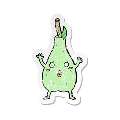retro distressed sticker of a cartoon frightened pear