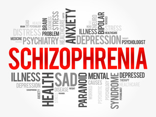 Schizophrenia word cloud collage, health concept background