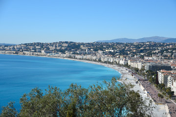 View on Nice embankment Promenade des Anglais. French riviera landscape