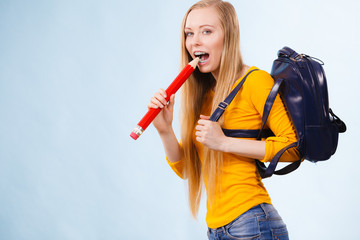 Young woman going to school
