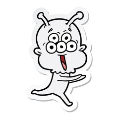 sticker of a happy cartoon alien running