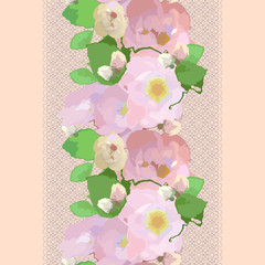 Seamless vertical pattern with roses. Natural delicate ornament. Vector style background. Use for textile design, embroidery, braid, tape, ribbon.