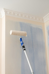 Person applying paint on wall