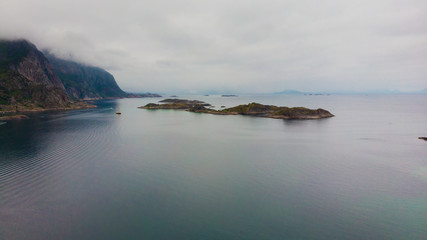 Aerial view. Lofoten islands landscape, Norway