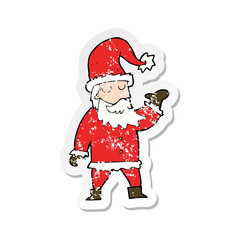 retro distressed sticker of a cartoon santa claus