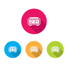 Digital Alarm Clock Icons With Long Shadow