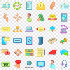 All day support icons set. Cartoon style of 36 all day support vector icons for web for any design