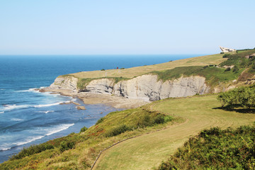 Coastline in Gijon, view to cliffs and ocean