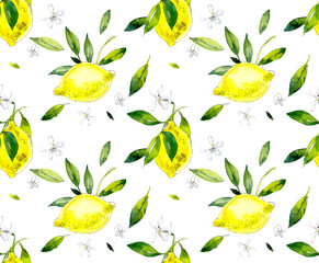 Lemons. Seamless illustration. Watercolor drawing