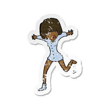 recommend clip art: retro distressed sticker of a cartoon woman kicking off sock