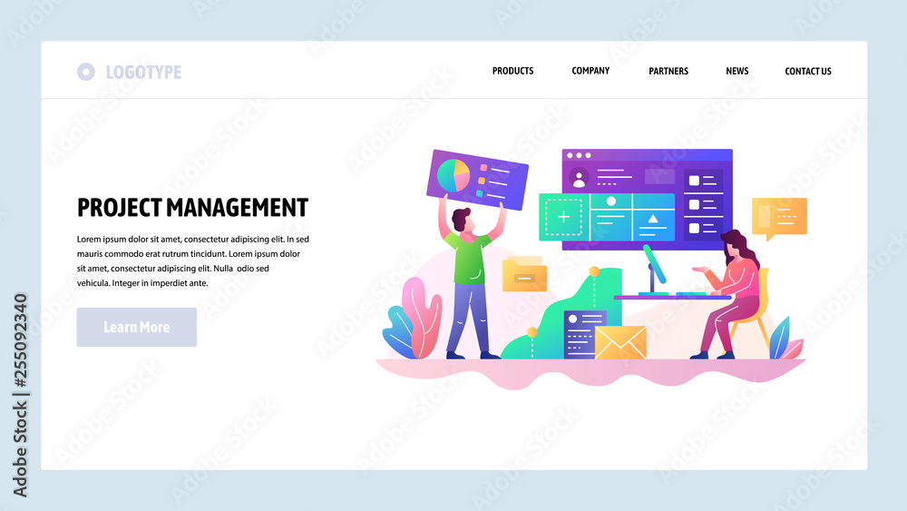 Wall mural vector web site design template. project management and business development, teamwork in office. la