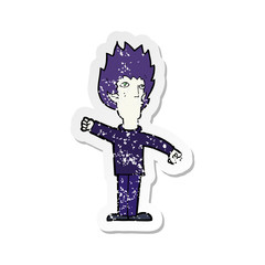 retro distressed sticker of a cartoon vampire man