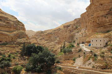 Saint George Koziba monastery near Jericho in Judean desert, nature,orthodox  monastery and landscape, Israel