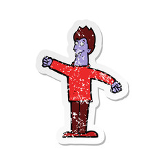 retro distressed sticker of a cartoon happy vampire