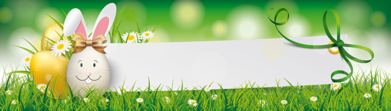 Golden Easter Eggs Hare Paper Green Ribbon Header