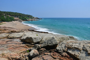 India, Kerala. Beach of the Indian ocean in sunny day