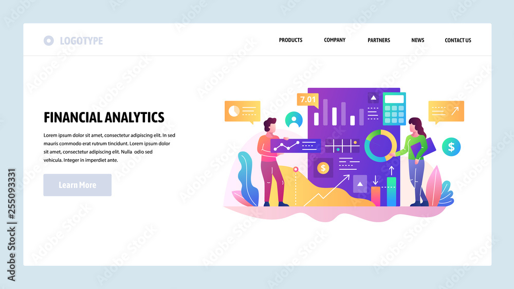 Sticker vector web site design template. financial analytics and business report, data research and finance 