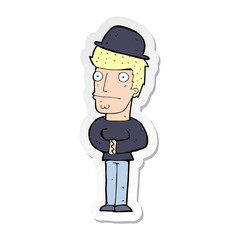 sticker of a cartoon worried man wearing hat