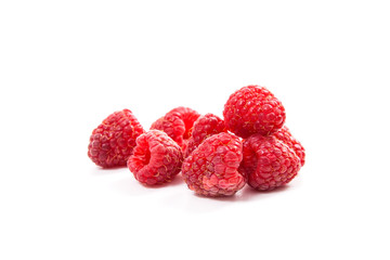 Ripe raspberries isolated on white background.