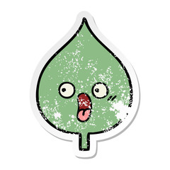 distressed sticker of a cute cartoon expressional leaf