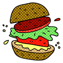 quirky comic book style cartoon veggie burger