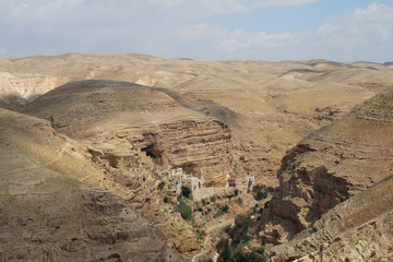 Saint George Koziba monastery near Jericho in Judean desert, nature,orthodox  monastery and landscape, Israel