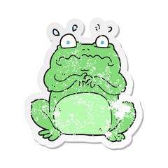 retro distressed sticker of a cartoon funny frog