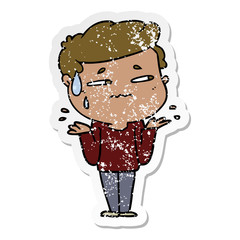 distressed sticker of a cartoon confused man