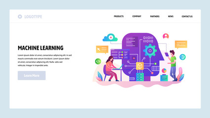 Vector web site design template. Machine learning and AI artificial intellegence, robot technology, big data science. Landing page concepts for website and mobile development. Modern flat illustration