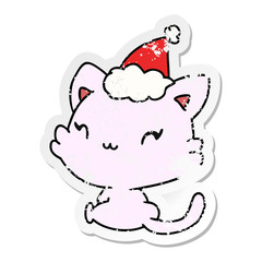 christmas distressed sticker cartoon of kawaii cat