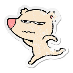 distressed sticker of a annoyed bear cartoon running